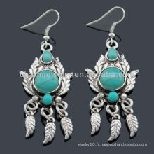 Boucles d&#39;oreilles en argent antique faites à la main Boucles d&#39;oreilles turquoises SE-013